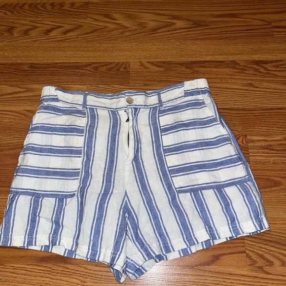 C&C California Pants - C&C California High Waist Blue and White Striped Shorts 100% linen